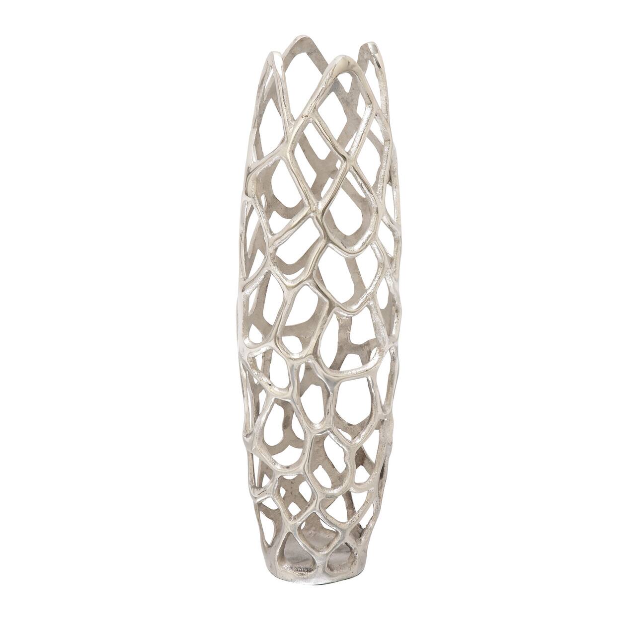 26&#x22; Silver Aluminum Contemporary Vase